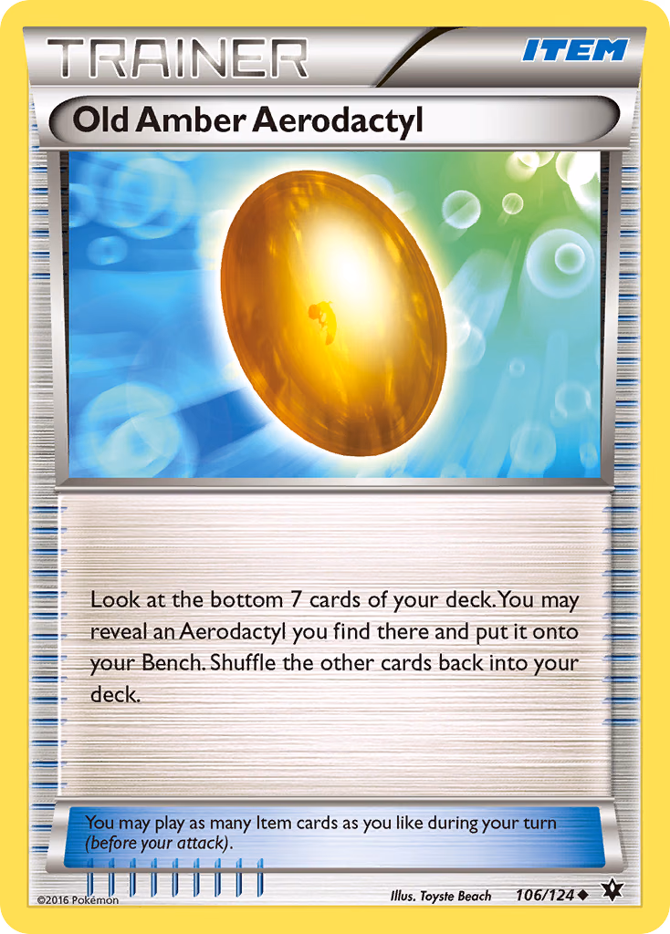 Old Amber Aerodactyl Pokemon card (106/124, Fates Collide)