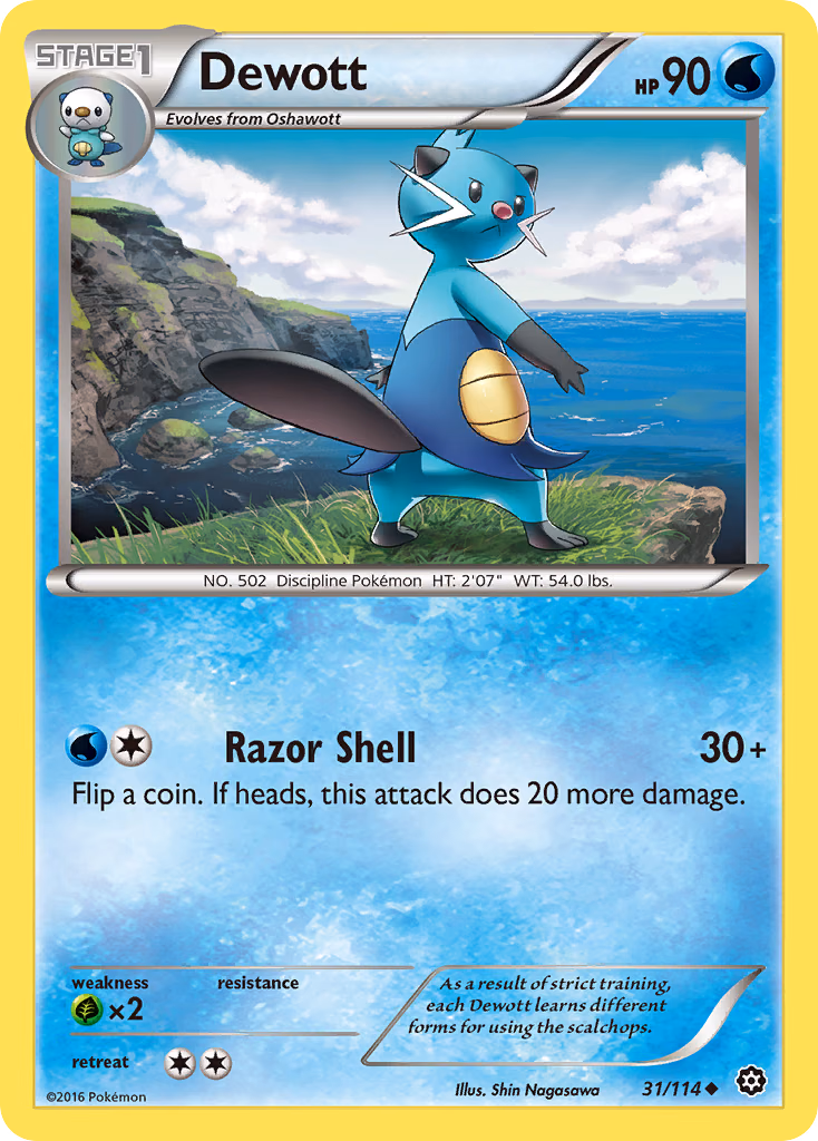 Dewott Pokemon card (31/114, Steam Siege)