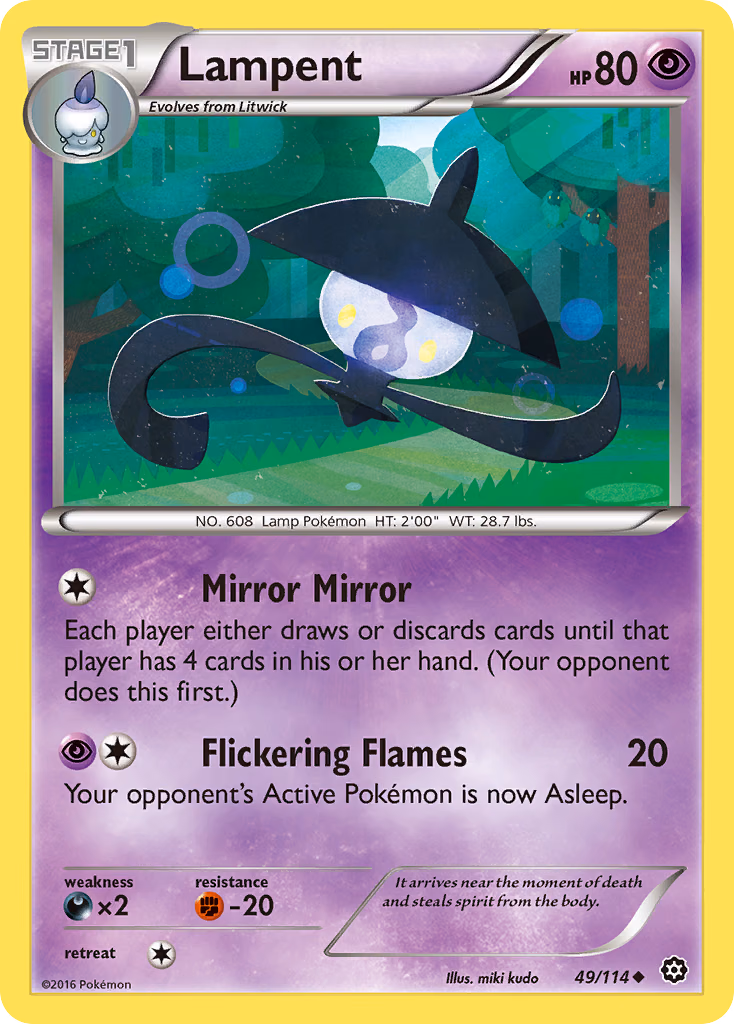 Lampent Pokemon card (49/114, Steam Siege)