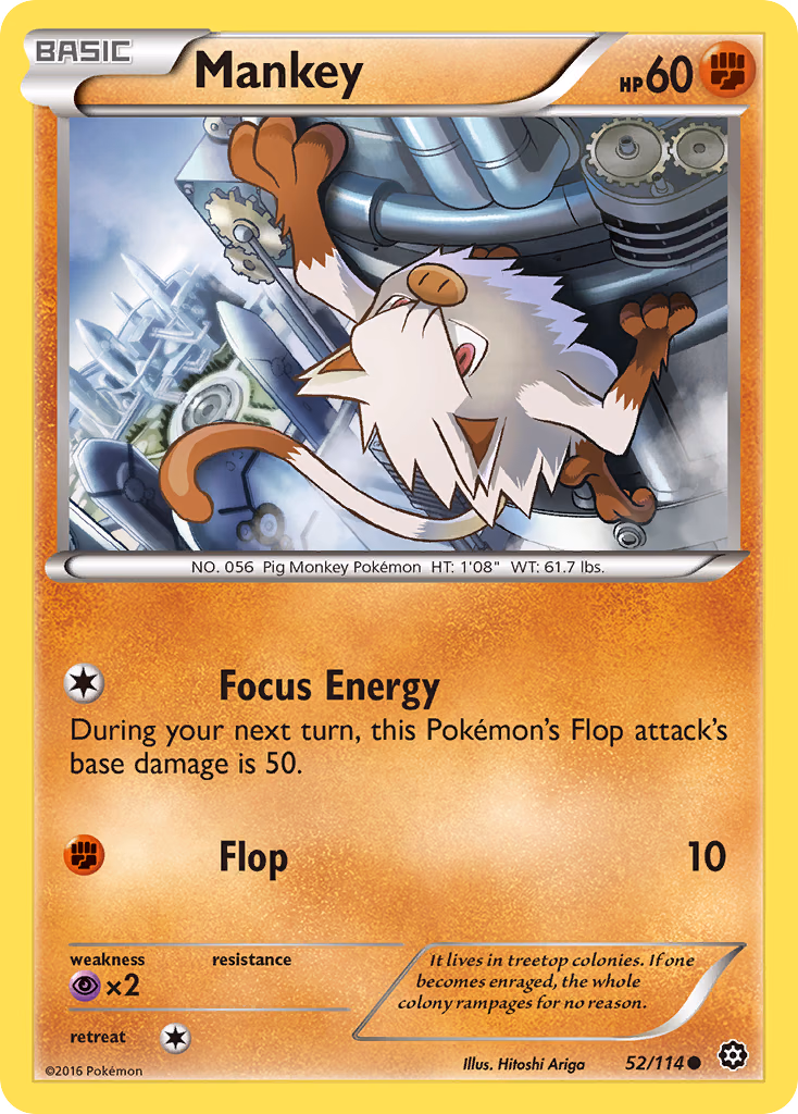 Mankey Pokemon card (52/114, Steam Siege)