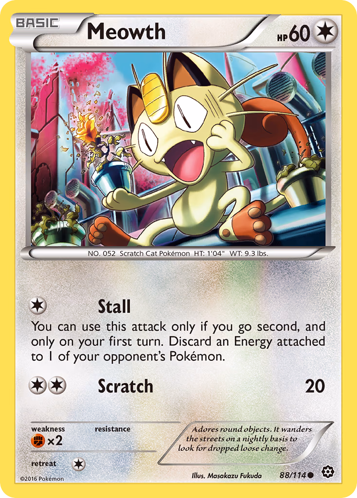 Meowth Pokemon card (88/114, Steam Siege)