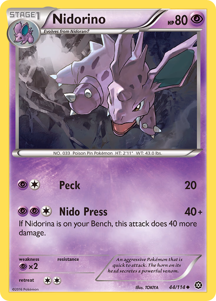 Nidorino Pokemon card (44/114, Steam Siege)