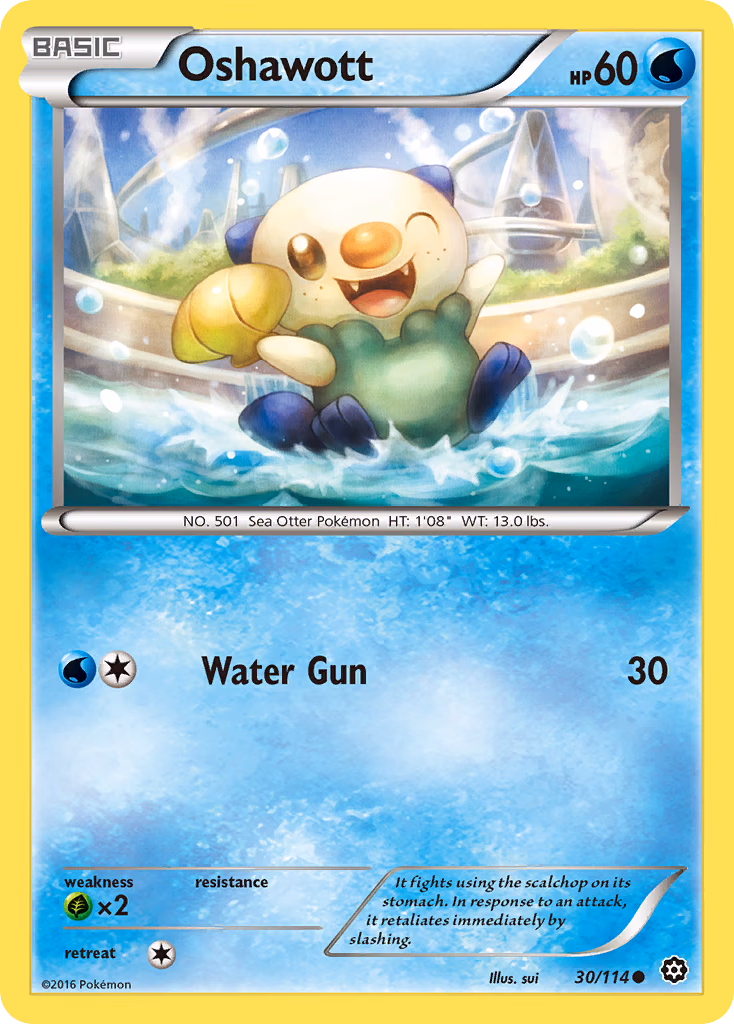 Oshawott Pokemon card (30/114, Steam Siege)