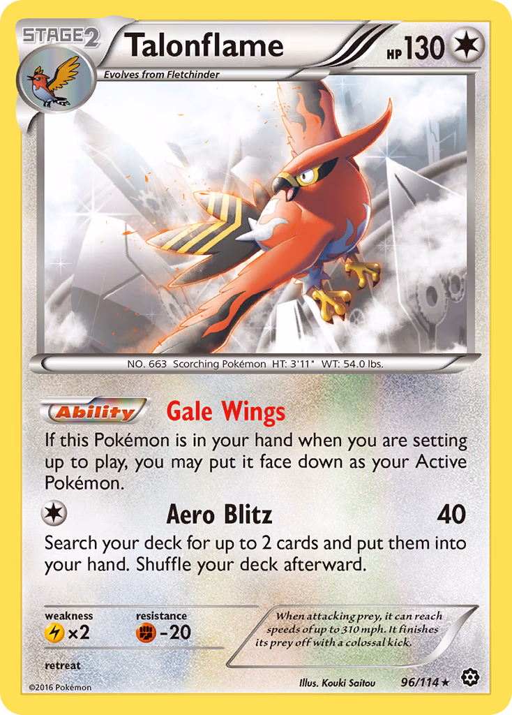 Talonflame Pokemon card (96/114, Steam Siege)
