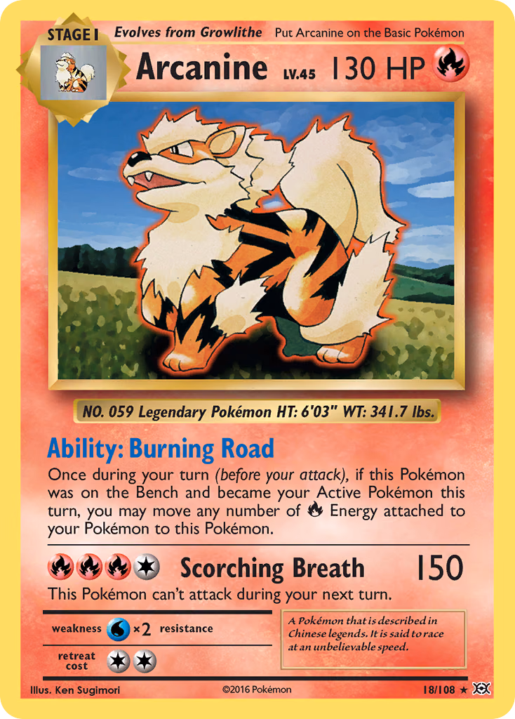 Arcanine Pokemon card (18/108, Evolutions)