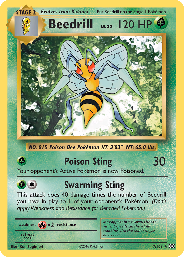 Beedrill Pokemon card (7/108, Evolutions)
