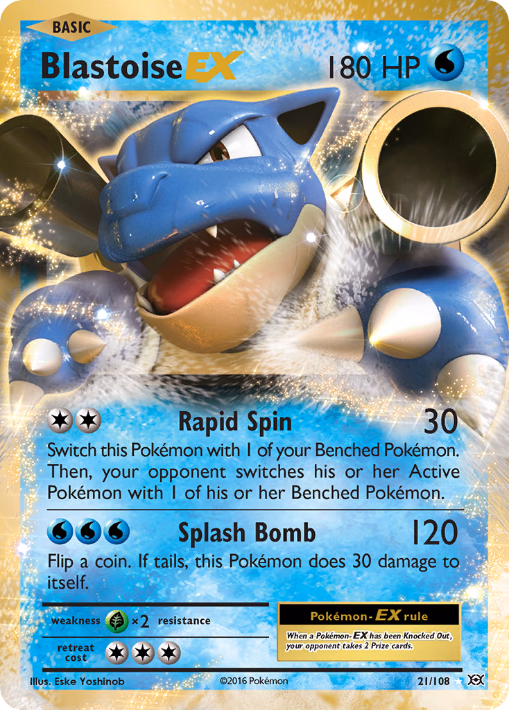 Blastoise-EX Pokemon card (21/108, Evolutions)