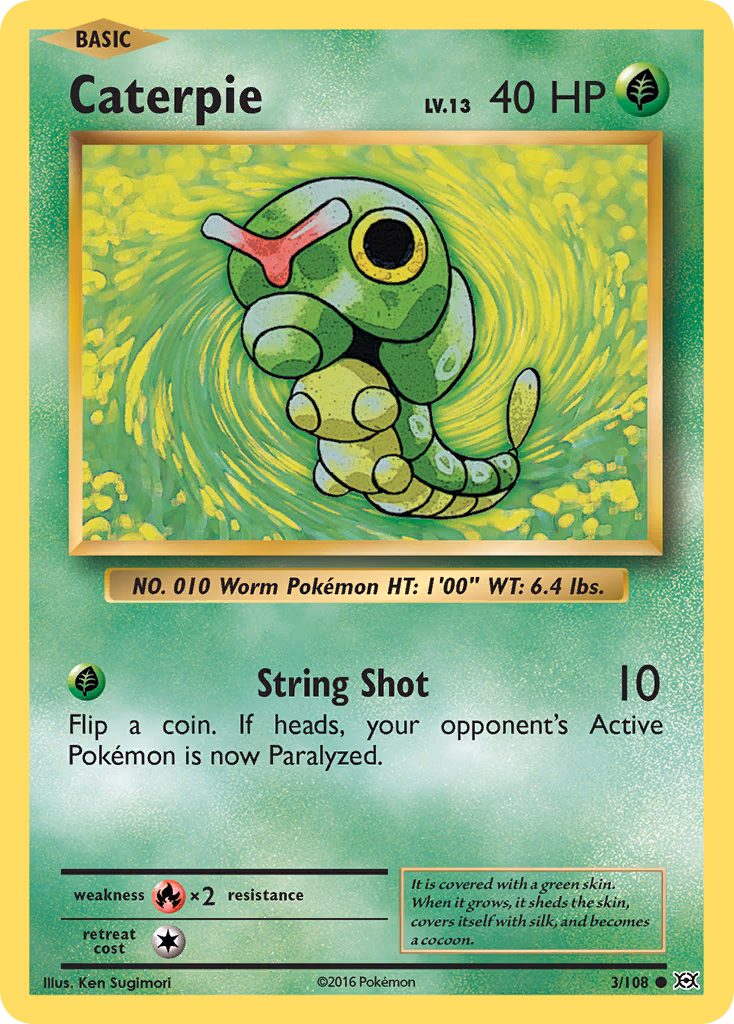 Caterpie Pokemon card (3/108, Evolutions)