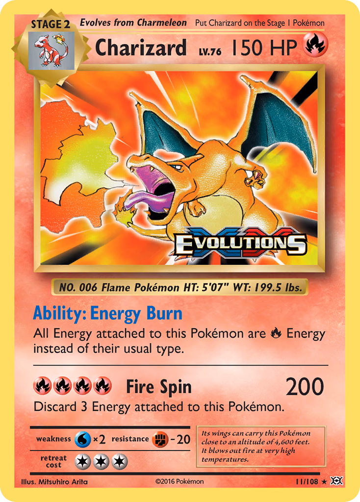 Charizard Pokemon card (11/108, Evolutions)