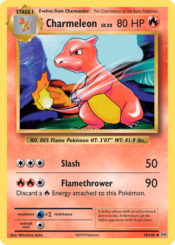 Charmeleon Pokemon card (10/108, Evolutions)