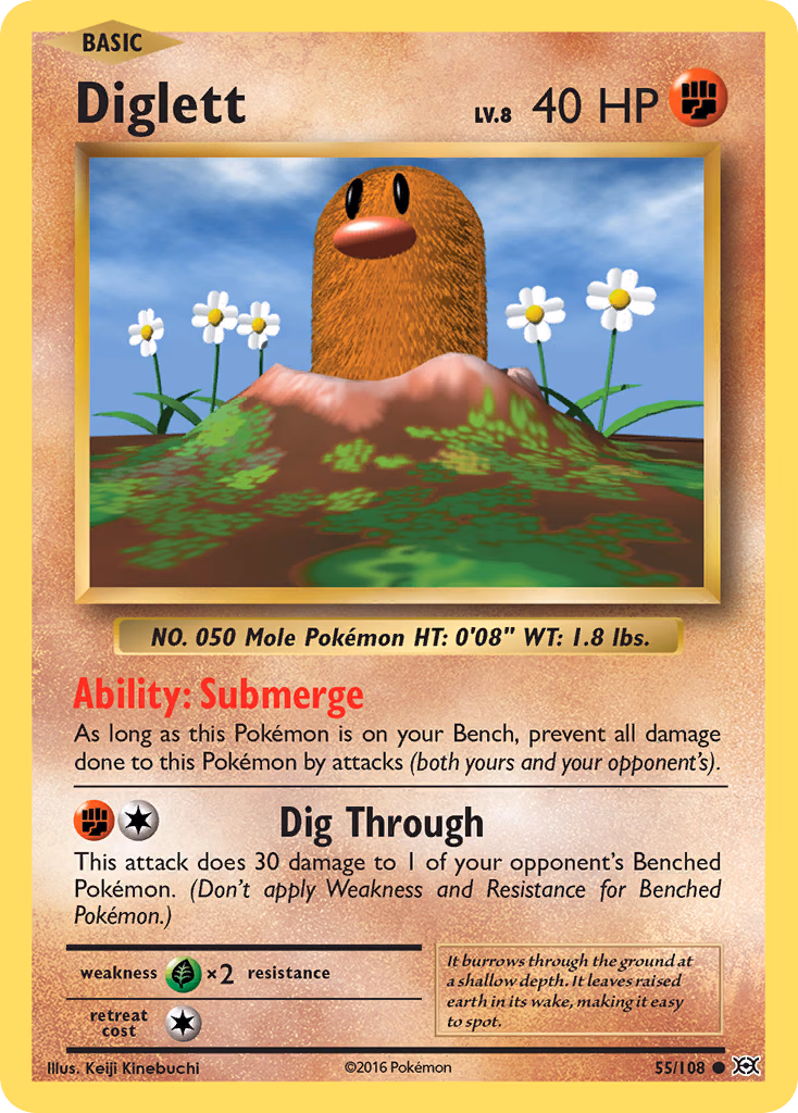Diglett Pokemon card (55/108, Evolutions)