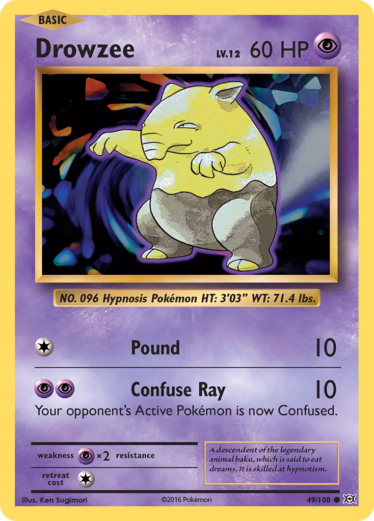 Drowzee Pokemon card (49/108, Evolutions)