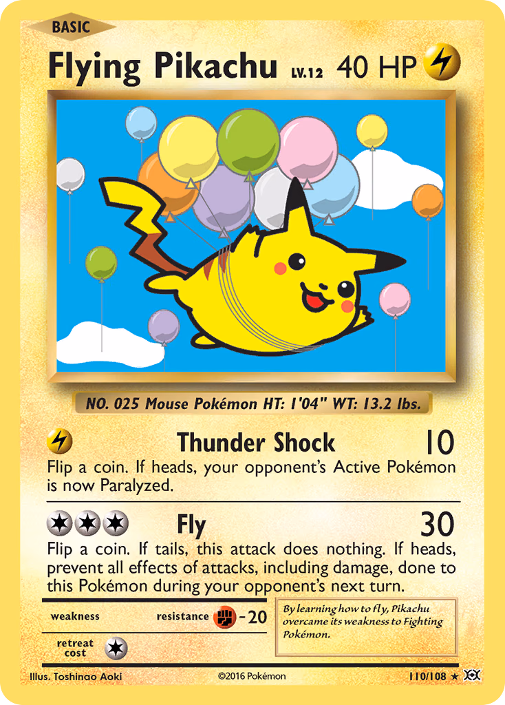 Flying Pikachu Pokemon card (110/108, Evolutions)