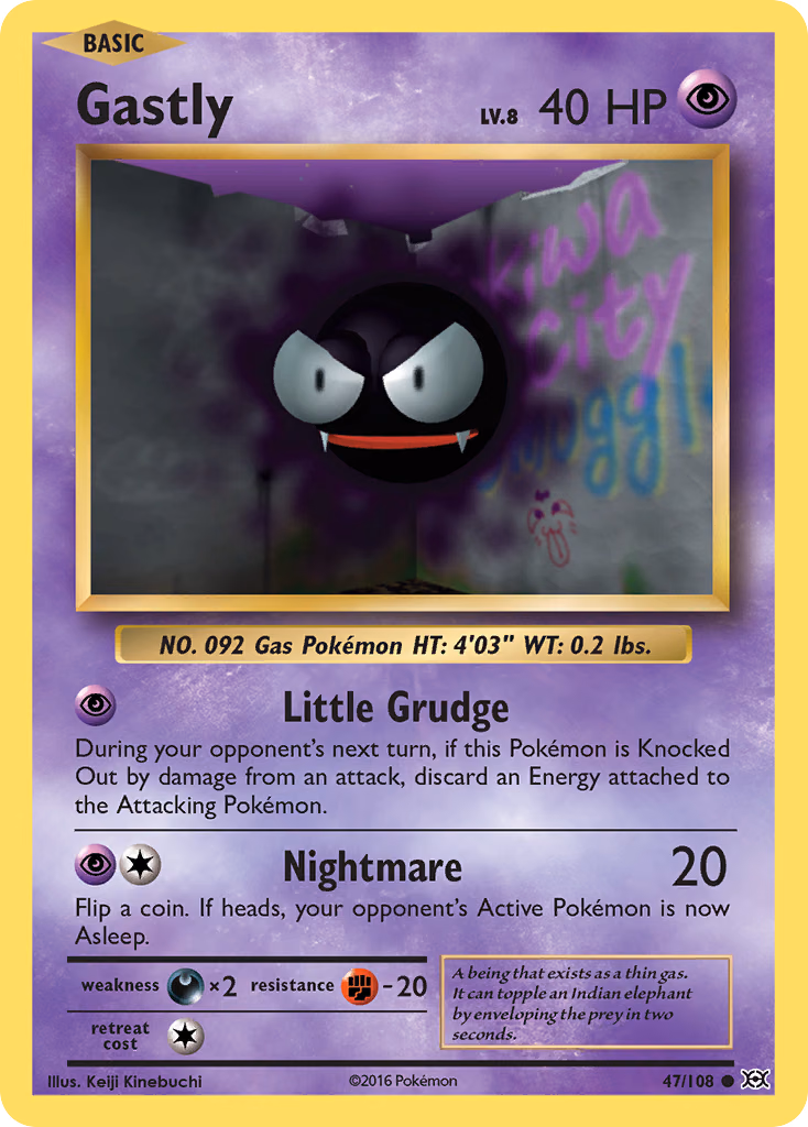 Gastly Pokemon card (47/108, Evolutions)