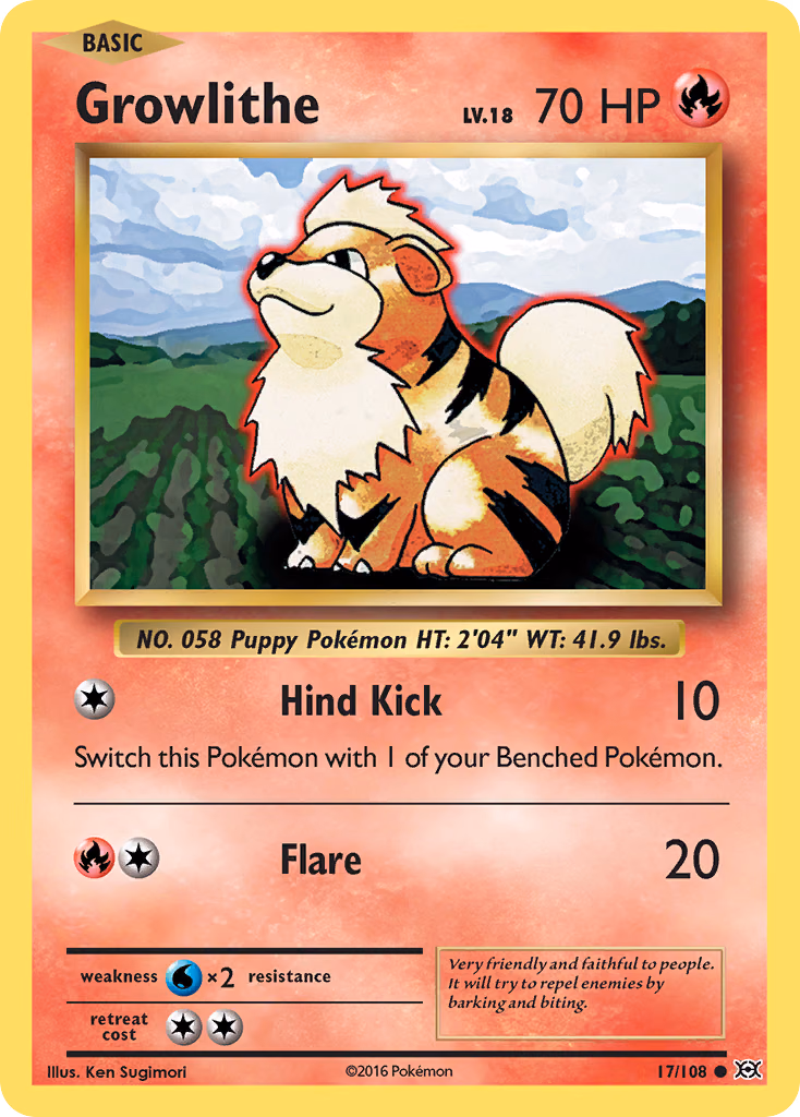 Growlithe Pokemon card (17/108, Evolutions)