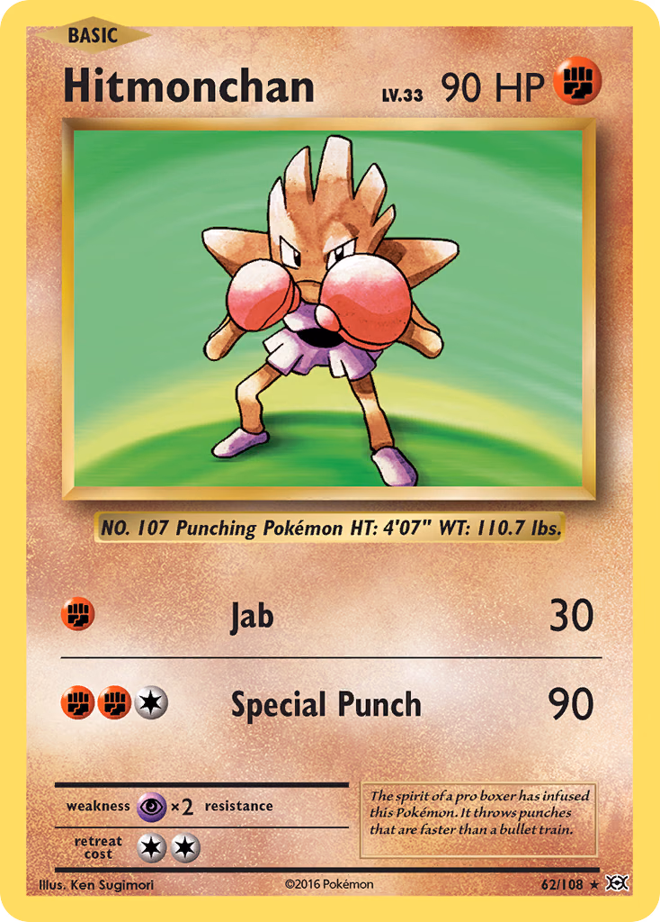 Hitmonchan Pokemon card (62/108, Evolutions)