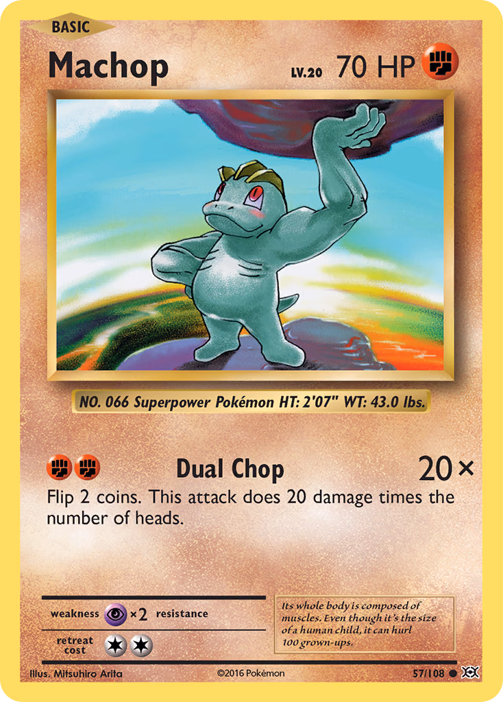 Machop Pokemon card (57/108, Evolutions)