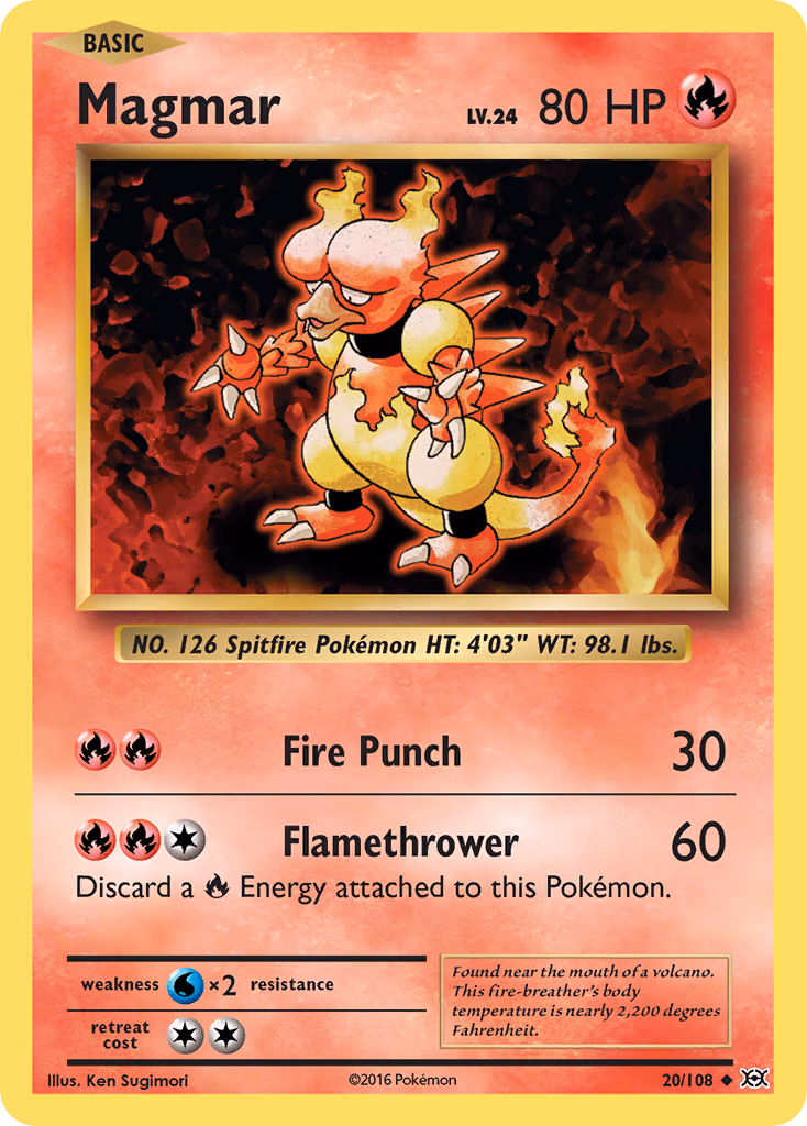 Magmar Pokemon card (20/108, Evolutions)