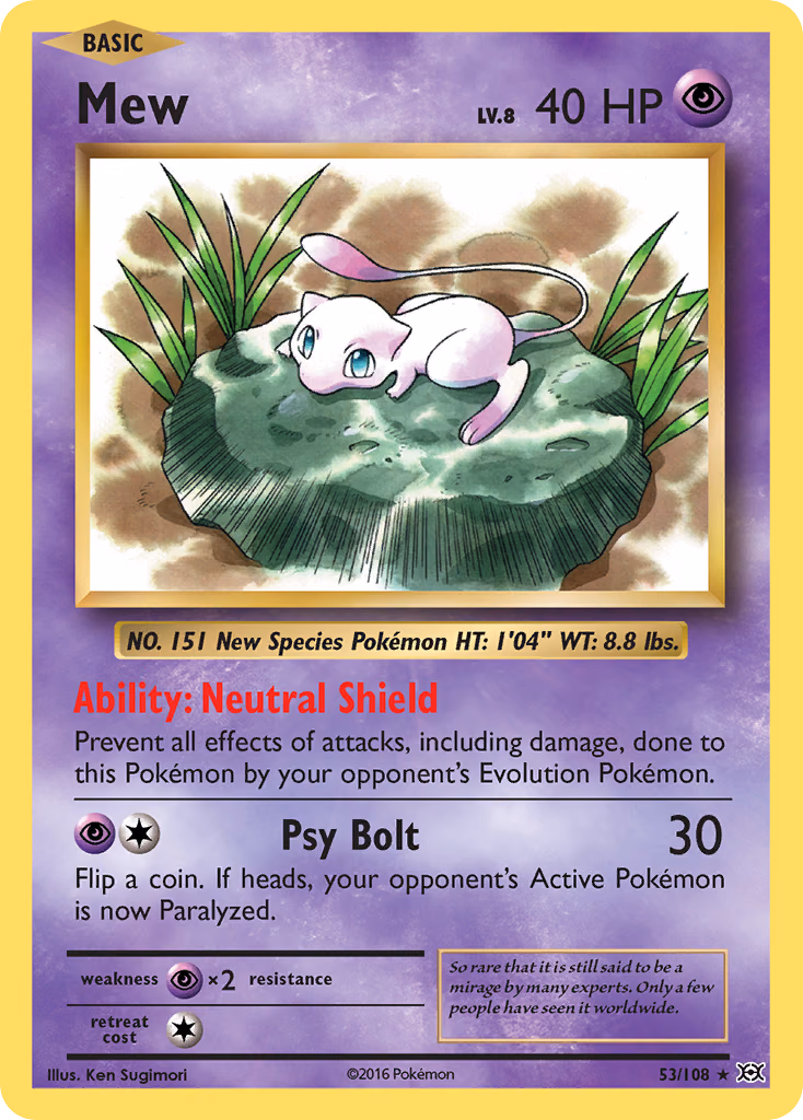 Mew Pokemon card (53/108, Evolutions)