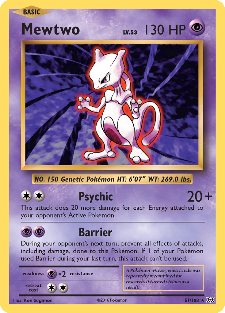 Mewtwo Pokemon card (51/108, Evolutions)