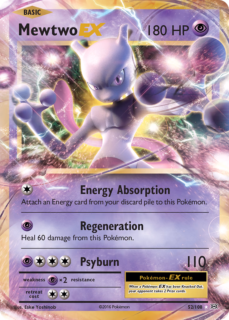 Mewtwo-EX Pokemon card (52/108, Evolutions)