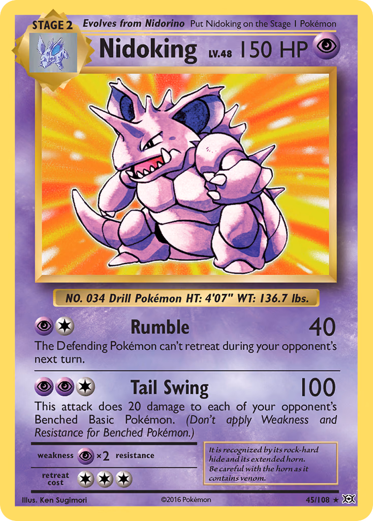 Nidoking Pokemon card (45/108, Evolutions)