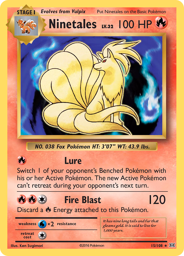 Ninetales Pokemon card (15/108, Evolutions)