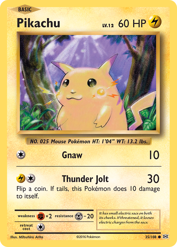 Pikachu Pokemon card (35/108, Evolutions)