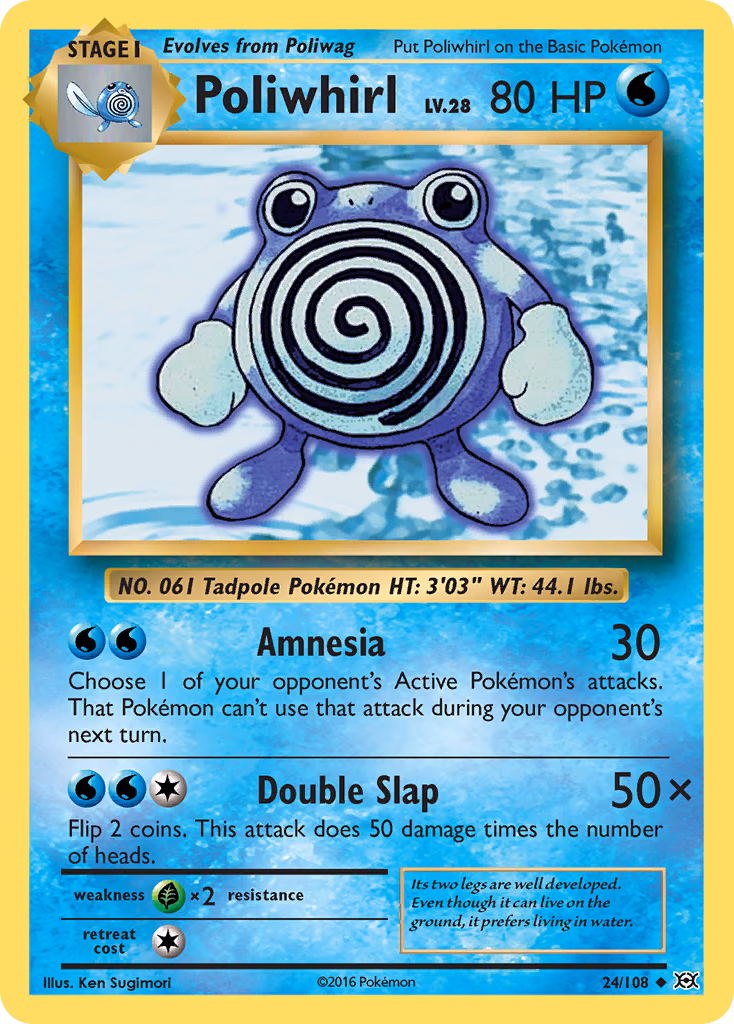 Poliwhirl Pokemon card (24/108, Evolutions)
