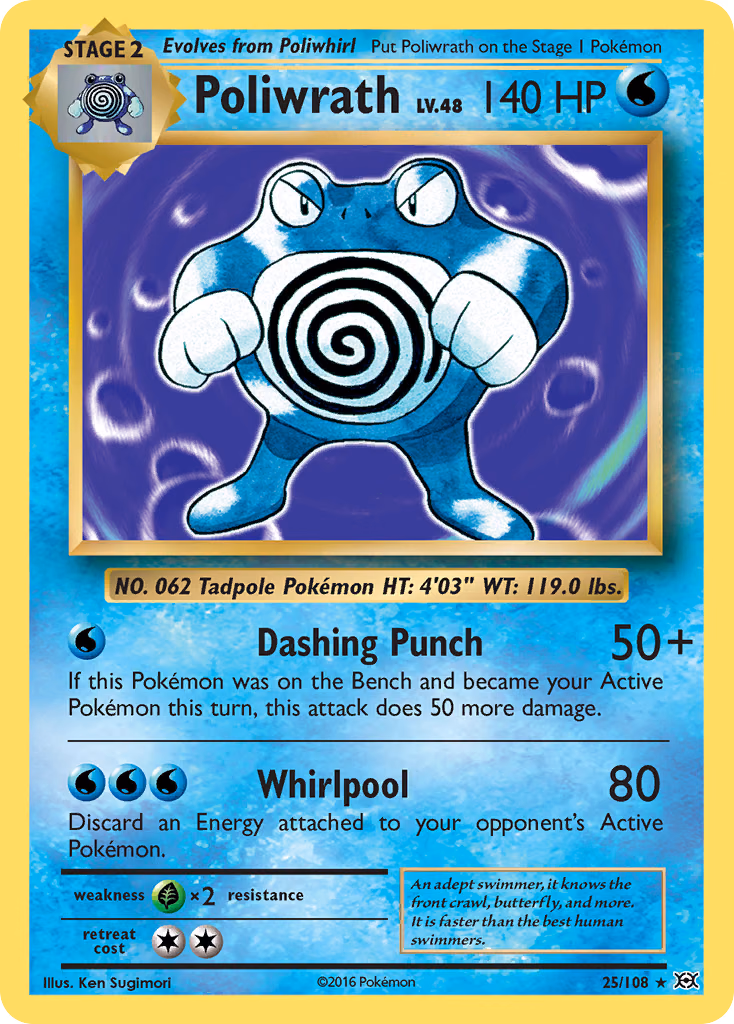 Poliwrath Pokemon card (25/108, Evolutions)