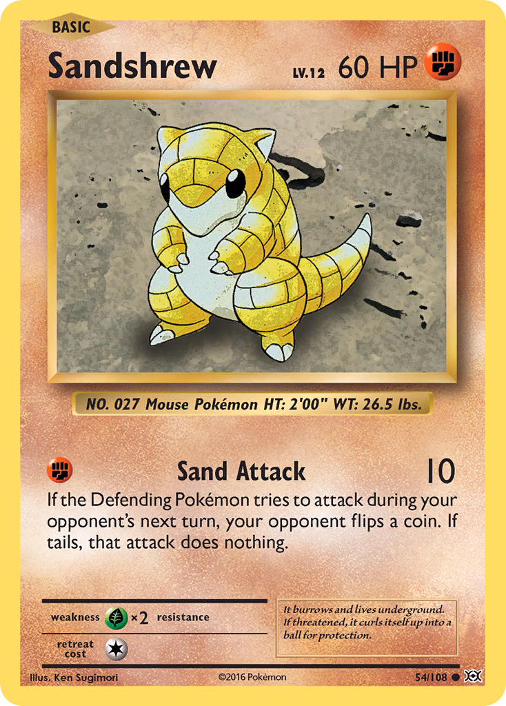 Sandshrew Pokemon card (54/108, Evolutions)