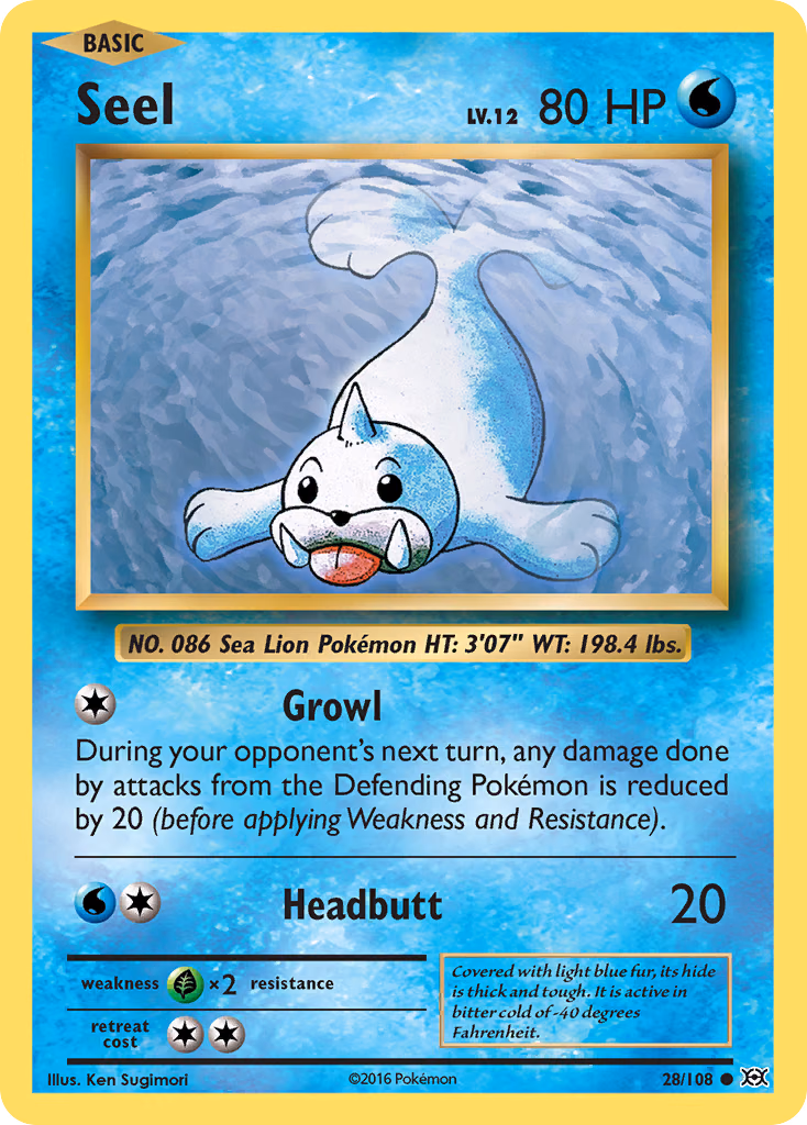 Seel Pokemon card (28/108, Evolutions)