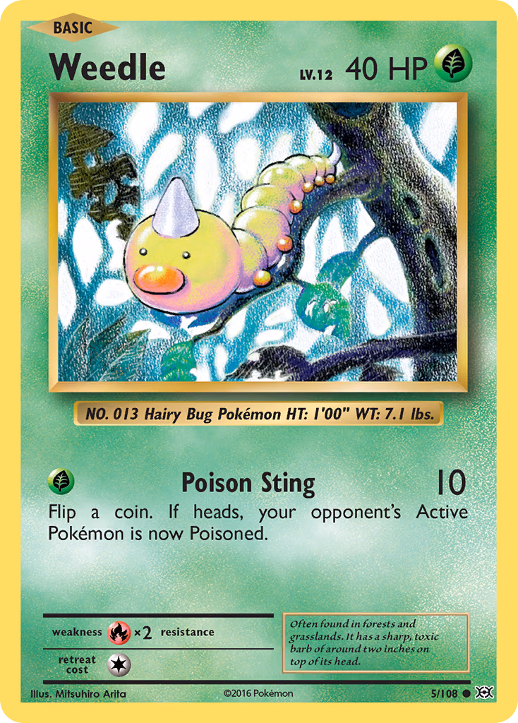 Weedle Pokemon card (5/108, Evolutions)