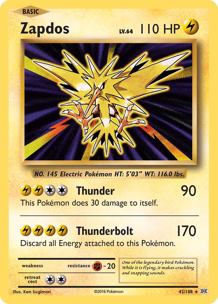 Zapdos Pokemon card (42/108, Evolutions)