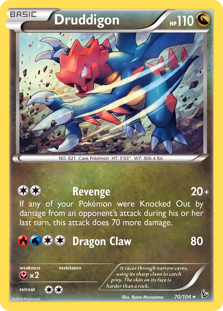 Druddigon Pokemon card (70/106, Flashfire)