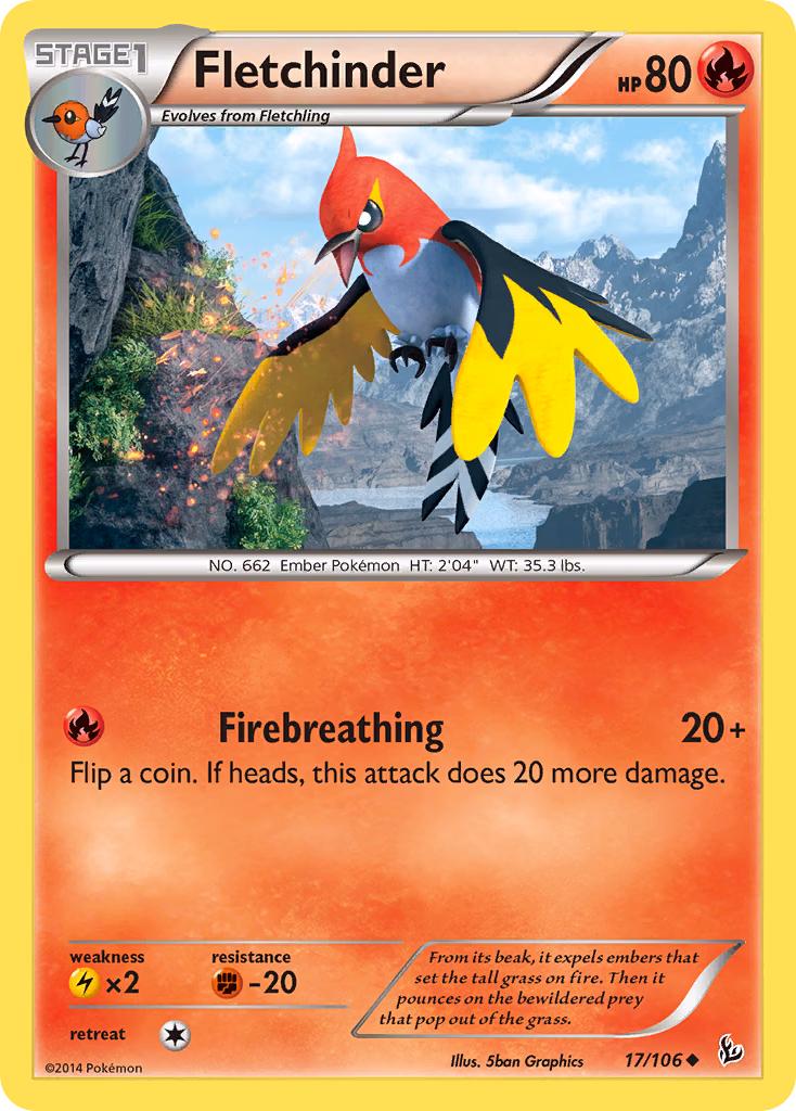 Fletchinder Pokemon card (17/106, Flashfire)