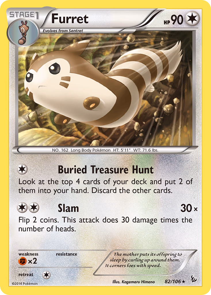 Furret Pokemon card (82/106, Flashfire)