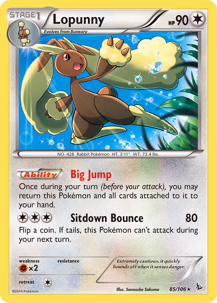 Lopunny Pokemon card (85/106, Flashfire)