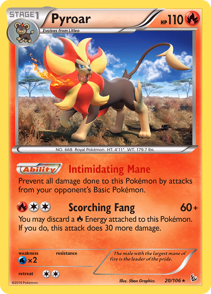 Pyroar Pokemon card (20/106, Flashfire)