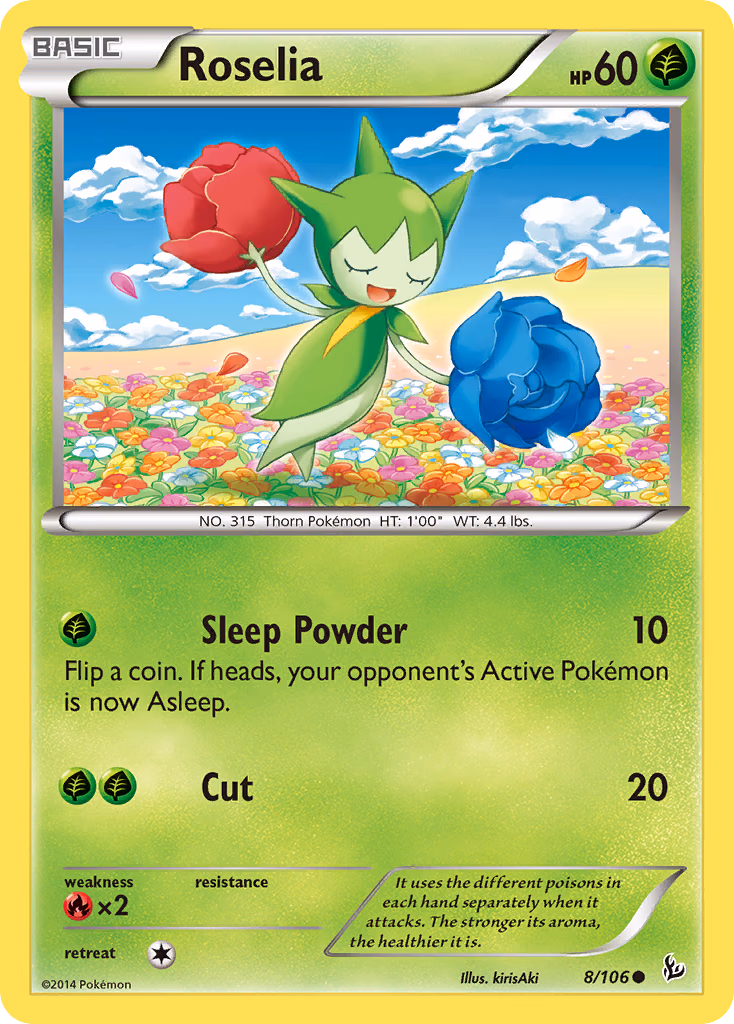 Roselia Pokemon card (8/106, Flashfire)