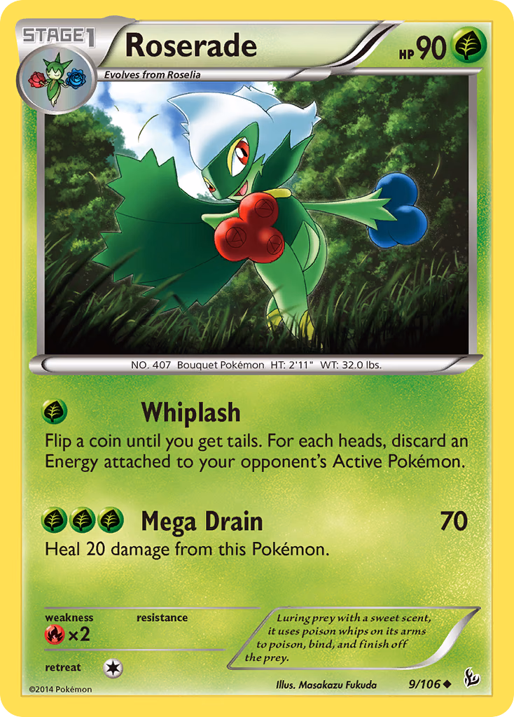 Roserade Pokemon card (9/106, Flashfire)