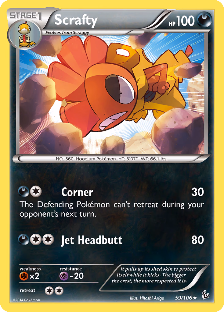 Scrafty Pokemon card (59/106, Flashfire)