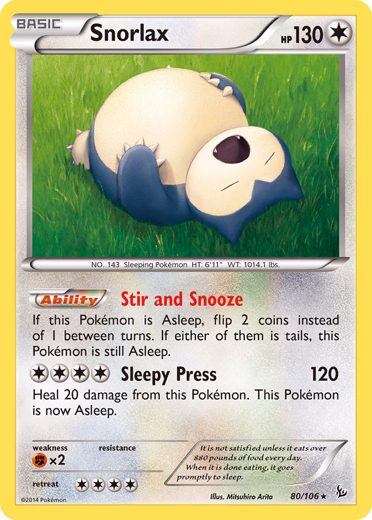 Snorlax Pokemon card (80/106, Flashfire)
