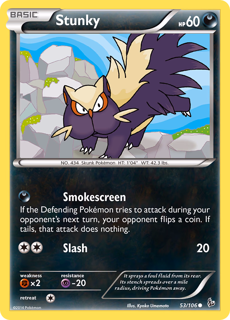 Stunky Pokemon card (53/106, Flashfire)