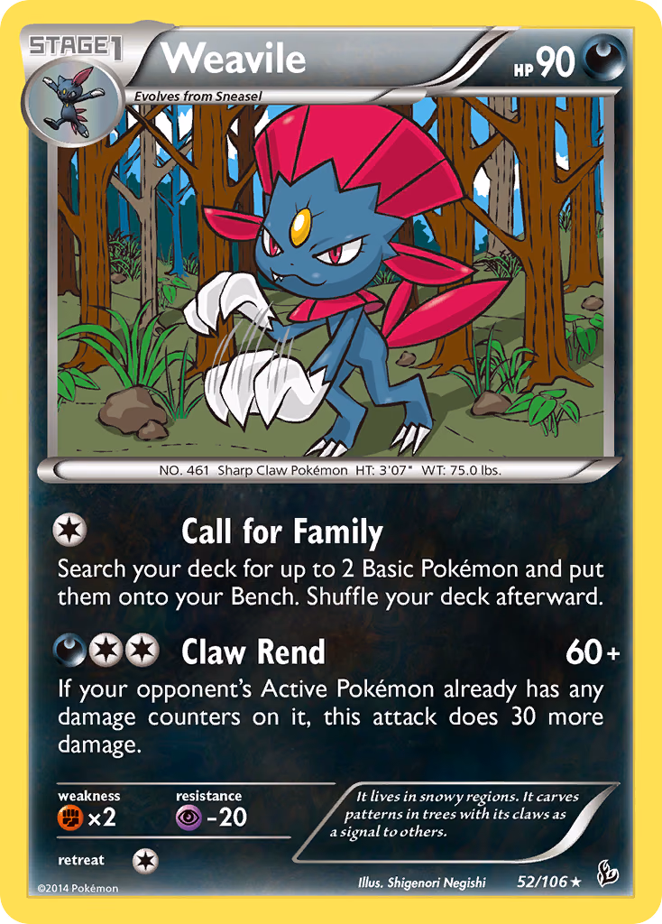 Weavile Pokemon card (52/106, Flashfire)
