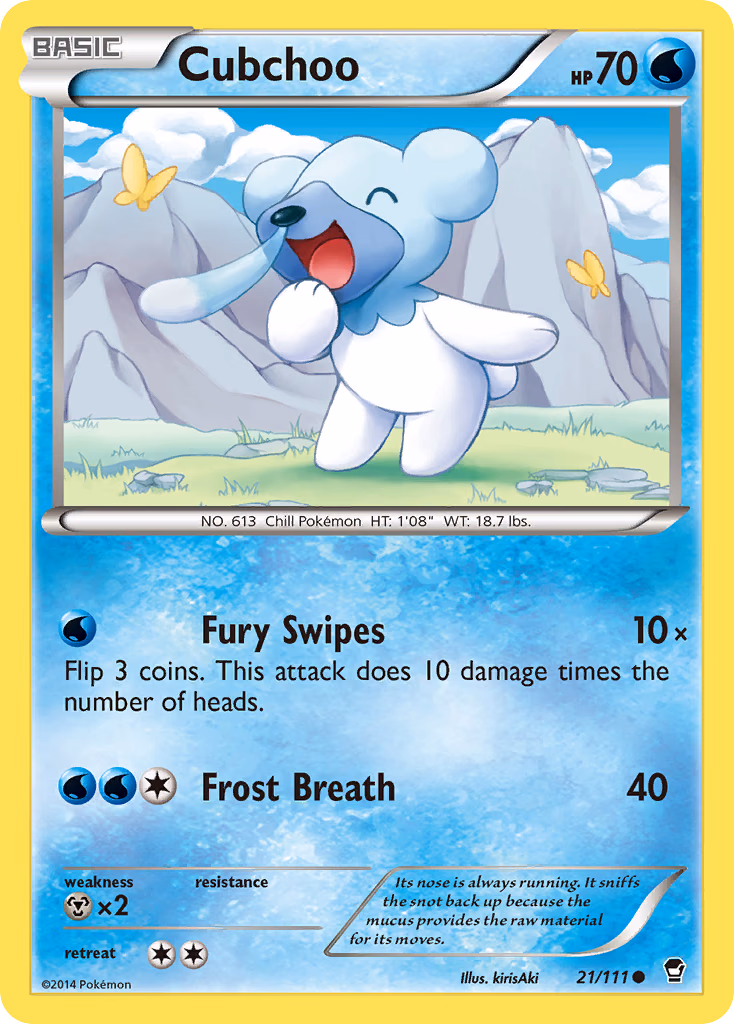 Cubchoo Pokemon card (21/111, Furious Fists)