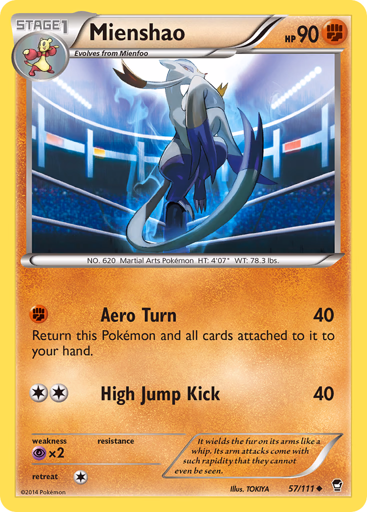 Mienshao Pokemon card (57/111, Furious Fists)