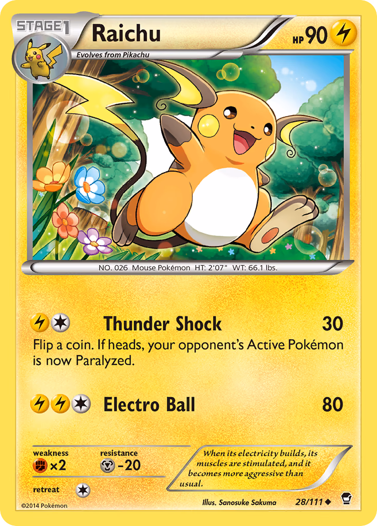 Raichu Pokemon card (28/111, Furious Fists)