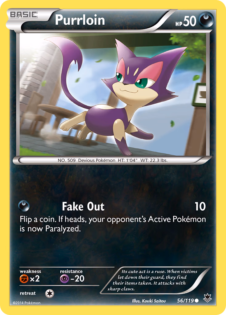 Purrloin Pokemon card (56/119, Phantom Forces)