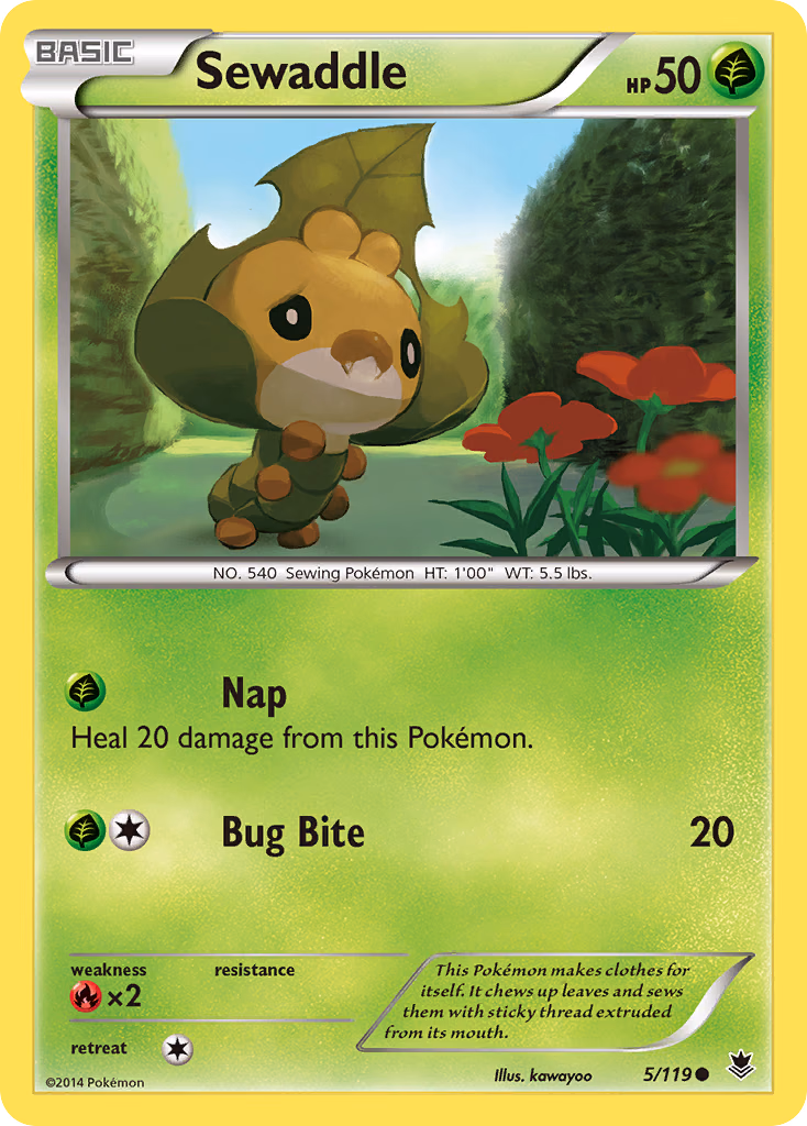 Sewaddle Pokemon card (5/119, Phantom Forces)